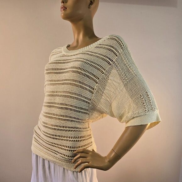 Cable And Gauge Women Boho Top Sz S/M Dolman Sleeve Crochet Open Knit Pullover - Picture 1 of 9